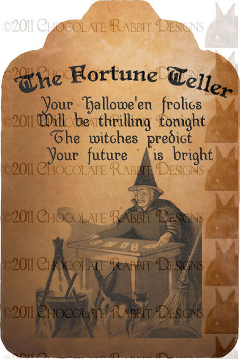 Vintage Halloween Witch Fortune Teller Tag Digital Download Etsy
