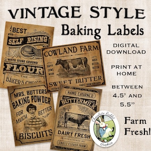 Vintage Küche Backetiketten, Prim Primitive digitaler Download, druckbare Vintage-Stil Tags