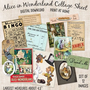 Printable Alice in Wonderland Junk Journal Clip Art, Journal Kit Download, Digital Wonderland Scrapbook Collage Sheet, Alice Clip Art