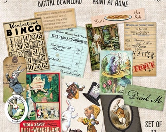 Alice in Wonderland Collage Sheet: Junk Journal Clip Art (Digital Download)