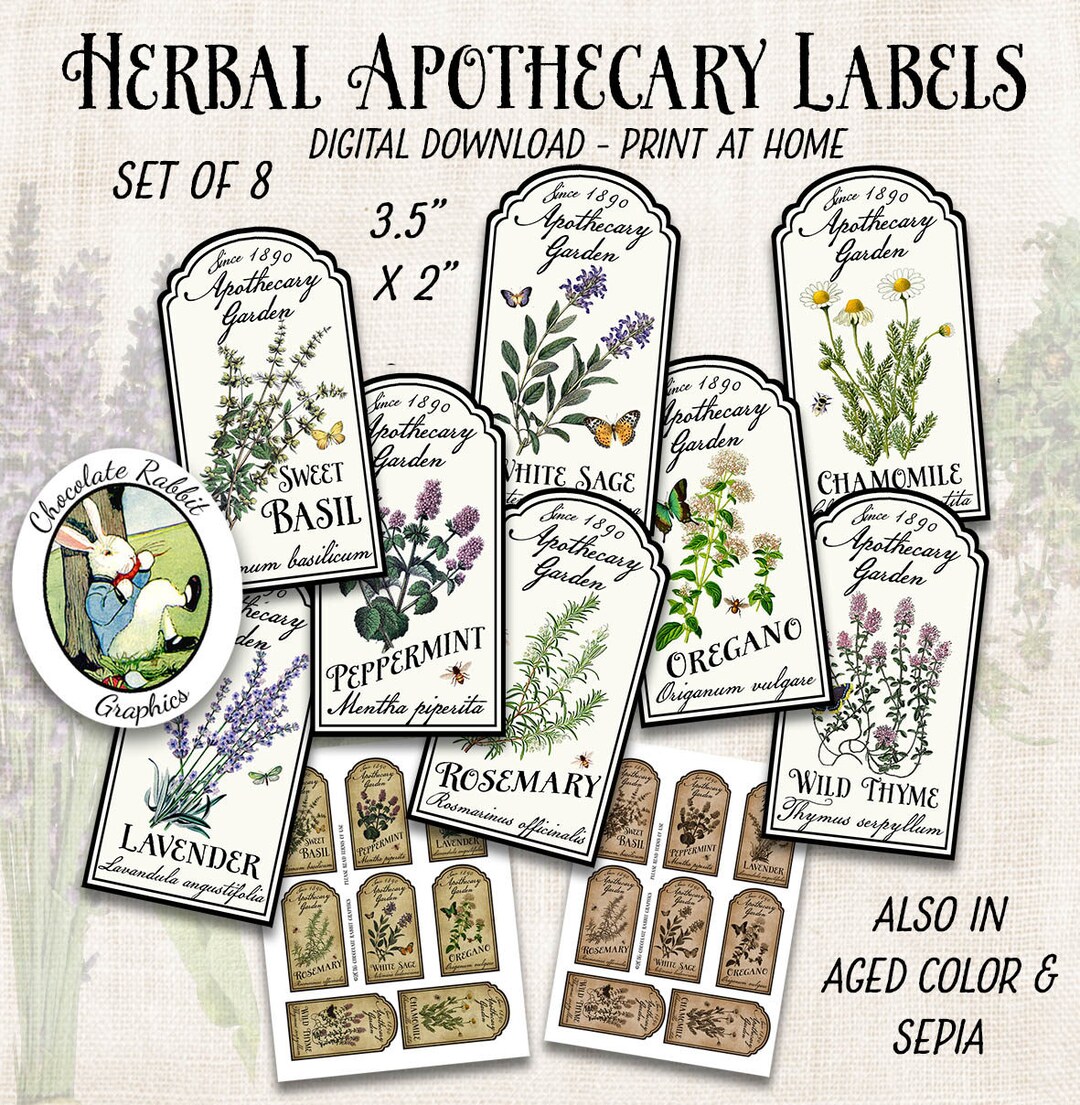 Herb Garden Labels Printable Apothecary Labels Vintage Style Etsy