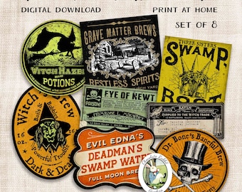 Halloween Potion Bottle Labels: Witch Ephemera (Digital Download)