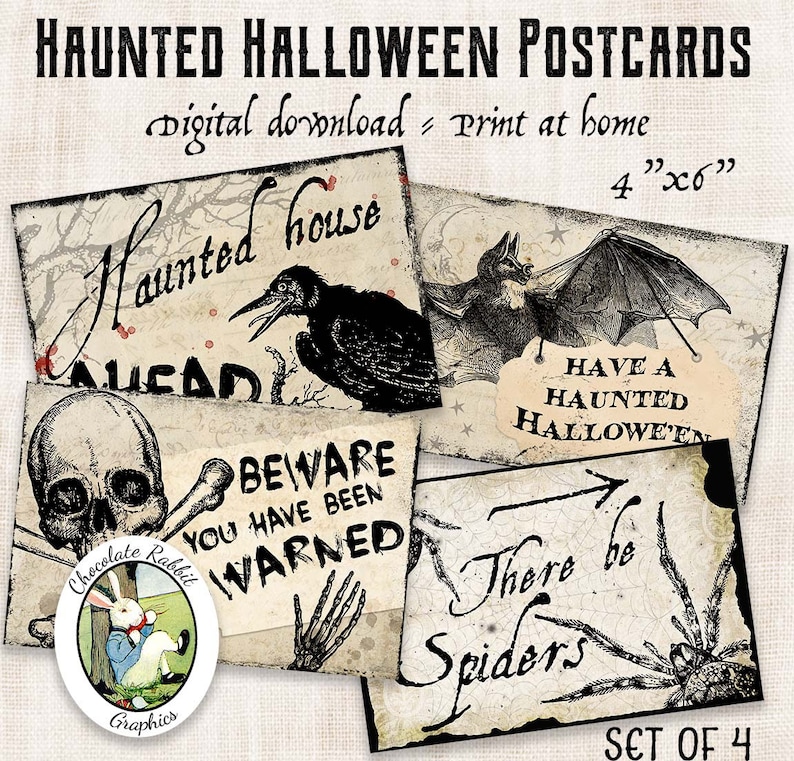 Printable Halloween Postcards Halloween Signs Digital - Etsy