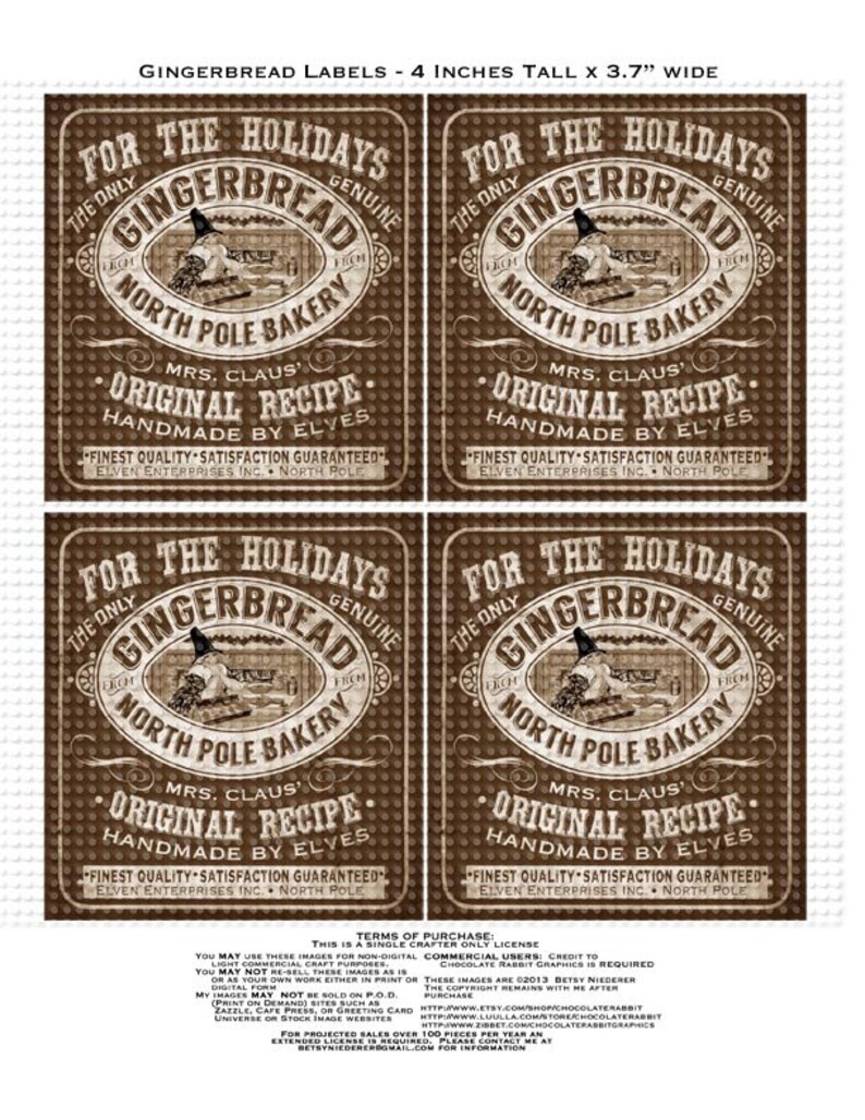 Gingerbread Label Printable: Vintage Christmas Clip Art (digital ...