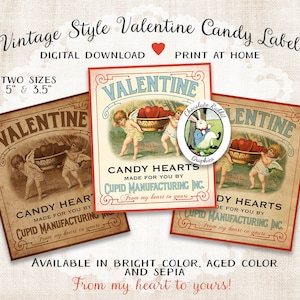 Vintage Valentine Candy Label, Printable Valentine Tag, Digital Valentines Day Clipart, Valentine Image Transfer, Treat Label