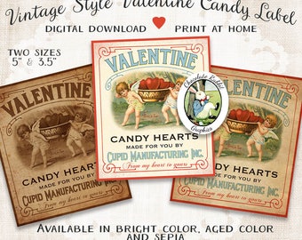 Etiqueta vintage para dulces de San Valentín: Clipart imprimible (descarga digital)