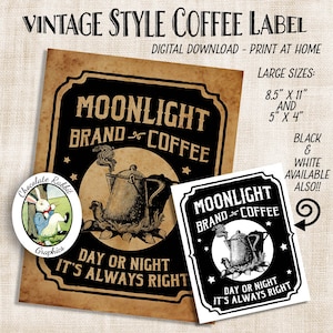 Contrassegno del caffè Vintage Tag Moonlight Luna primitivo paese Prim dispensa Download digitale stampabile DIY Tag Scrapbook grafica foglio clipart