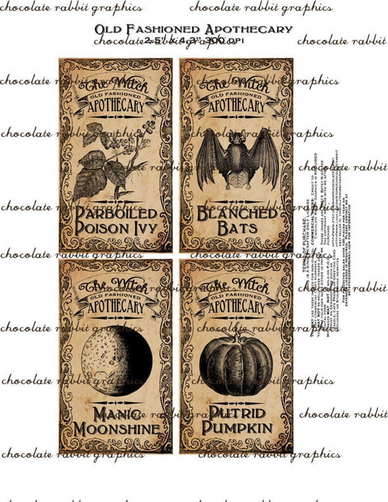 Halloween Witch Aged Apothecary Potion Labels Digital Download Bottle Jar Tags Vintage Style Image Clip Art Printable Collage Sheet image 3