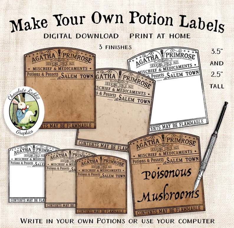 Halloween Potion Bottle Label Set Digital Make Your Own Etsy