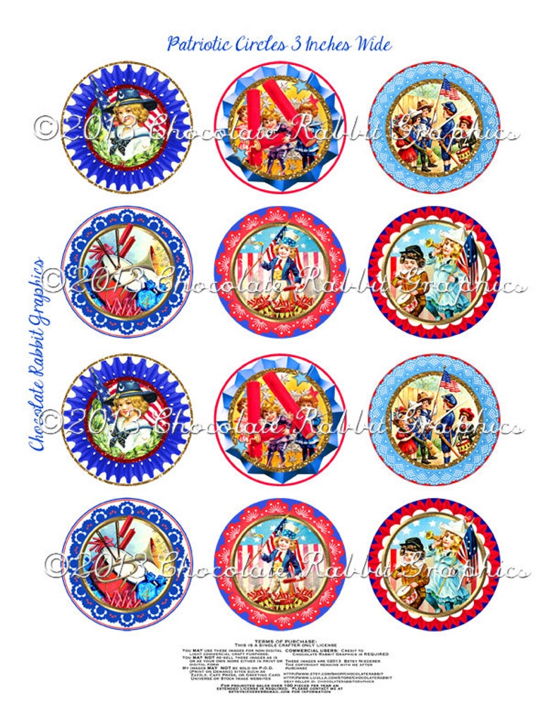 Patriotiska kretsar: Vintage 4 juli utskrivbar (digital nedladdning) bild 3