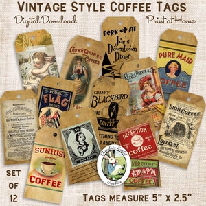 Vintage Coffee Tags, Junk Journal Ephemera, Scrapbook Clip Art