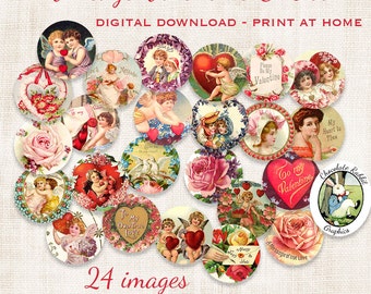 Vintage Valentine Circles Victorian Digital Download Printable Bottle Cap Jewelry Stickers Scrapbook Clip Art Cards Image Collage Sheet