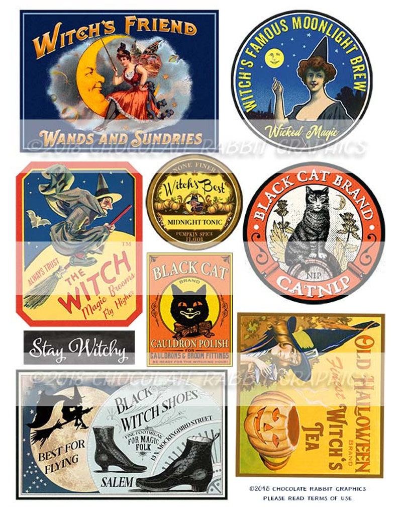 Halloween Witch Labels Printable Vintage Style Labels - Etsy