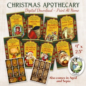 Christmas Santa Apothecary Potion Bottle Labels Tags Vintage Style Digital Download Printable Clip Art Collage Graphics Image Sheet