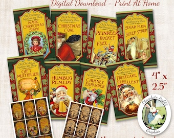 Vintage Christmas Apothecary Labels: Santa Potion Bottle Tags (Digital Download)