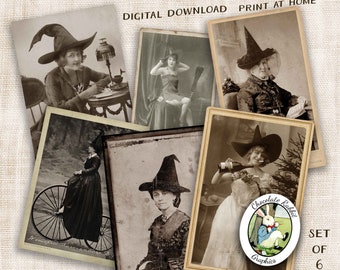 Vintage Witch Images: Halloween Ephemera, Scrapbook Clip Art (Digital Download)