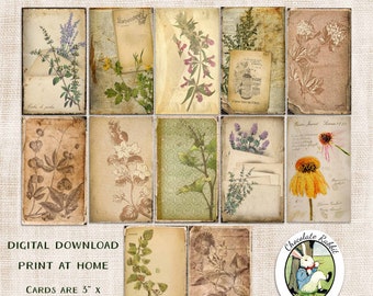 Garden Journal Cards, Digital Vintage Style Herb Ephemera, Printable Scrapbook Download