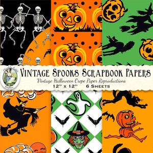 Halloween scrapbooking papier téléchargement numérique Vintage Style citrouille sorcière squelette Spook imprimable Images Clip Art graphique feuilles Collage bricolage