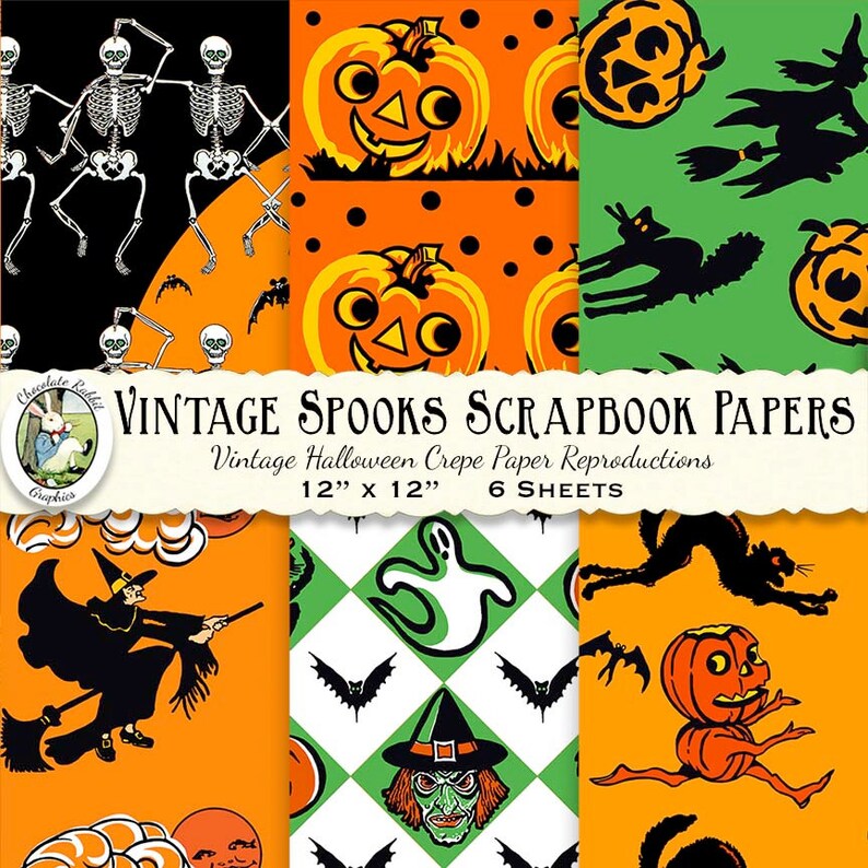 Halloween Scrapbook Paper Digital Download Vintage Style Etsy