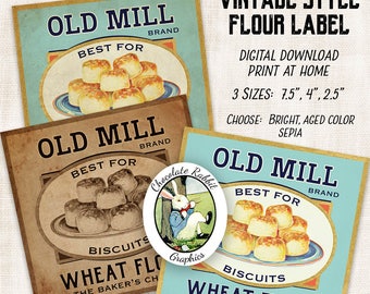 Flour Pantry Label Primitive Style Clip Art Digital Download Printable Kitchen Labels Vintage Style Crafts