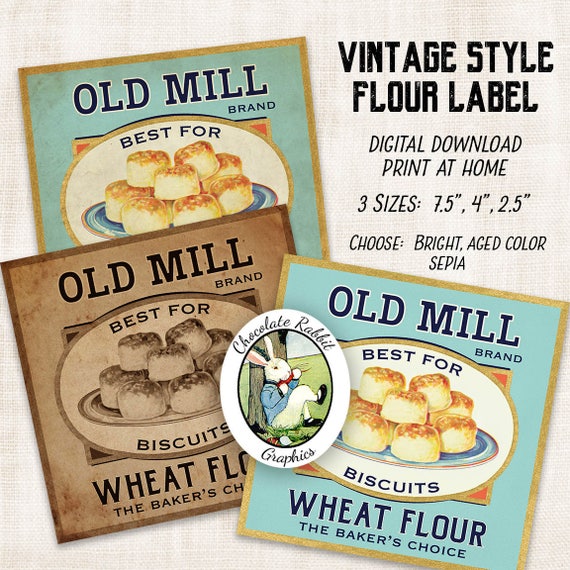 Vintage Flour Label Clip Art: Primitive Kitchen Printable (Digital Download)