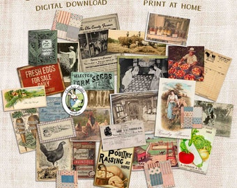 Vintage Farm Clip Art, Digital Farmhouse Junk Journal Ephemera, Printable Scrapbook Images