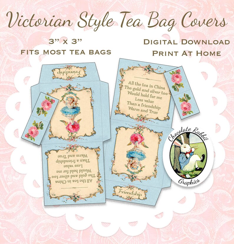 Tea Bag Envelope Vintage Style Tea Bag Wrapper Printable Etsy