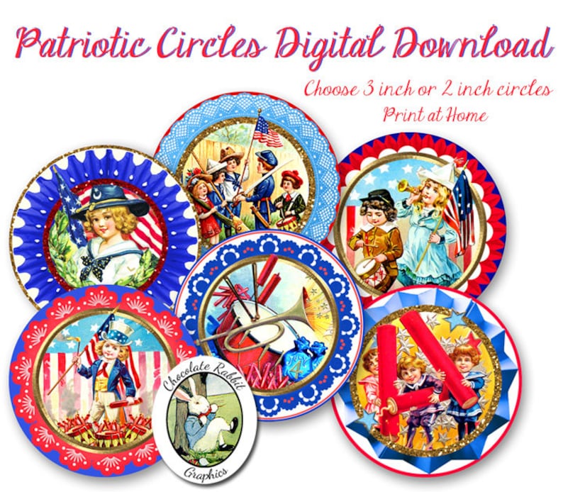 Patriotiska kretsar: Vintage 4 juli utskrivbar (digital nedladdning) bild 1