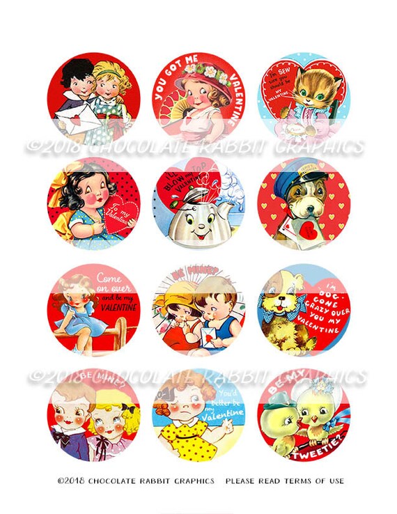 Printable Valentine Stickers, Digital Vintage Valentines Day