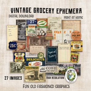 ClipArt negozio di campagna, Drogheria stile vintage digitale, Junk Journal Ephemera stampabile