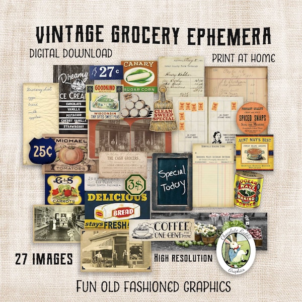 Country Store Clip Art, Digital Vintage Style Grocery, Junk Journal Ephemera Printable