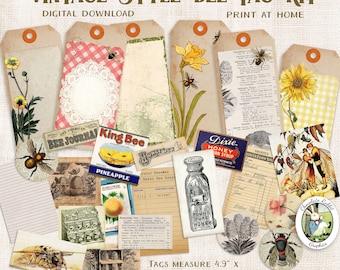 Vintage Bee Tag Kit: Junk Journal Ephemera (Digital Download)