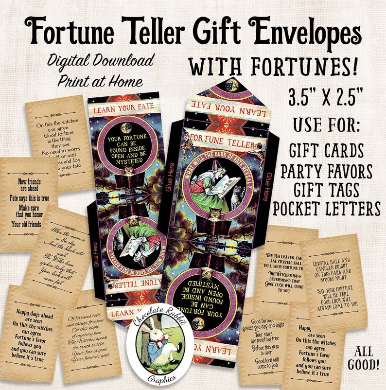 Halloween Fortune Teller Gift Card Envelope Digital Download Etsy