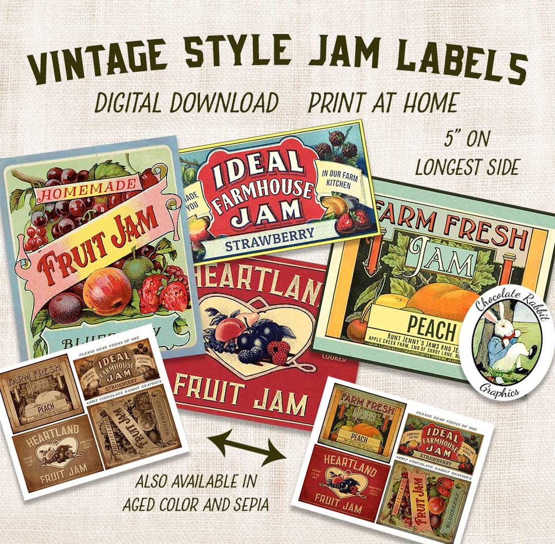 希少！！ LABELS AND TAGS ヴィンテージ専門誌 Vintage Style Jam Labels: Printable Country Kitchen Art (digital