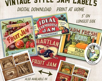 Jamlabels in vintage-stijl: afdrukbare landelijke keukenkunst (digitale download)