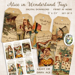 Vintage Alice in Wonderland Tags, Printable Junk Journal Clip Art Download, Digital Wonderland Scrapbook Collage Sheet, Alice Clipart