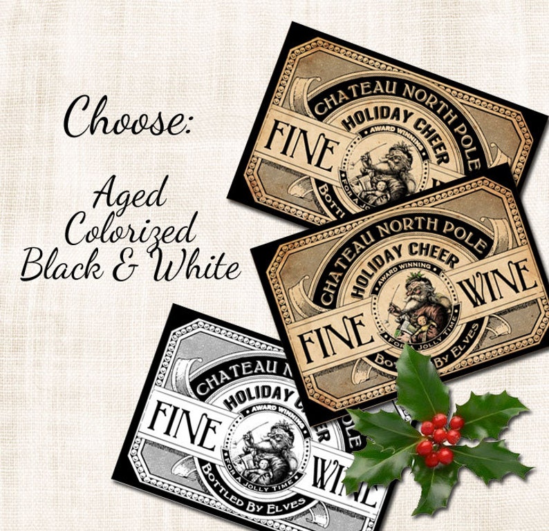 Christmas Holiday Wine Bottle Labels Tags Digital Download - Etsy