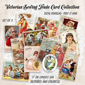 Cartes commerciales de couture, clipart de fil de couture victorien vintage numérique, images antiques imprimables