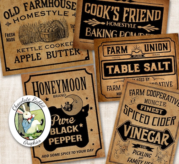 Country Pantry Labels Primitive Prim Digital Download Printable DIY Tags Scrapbook Graphics Collage Sheet Clip Art Images