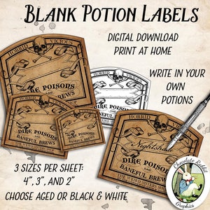 Blank Potion Bottle Labels Digital Halloween Tags Printable - Etsy