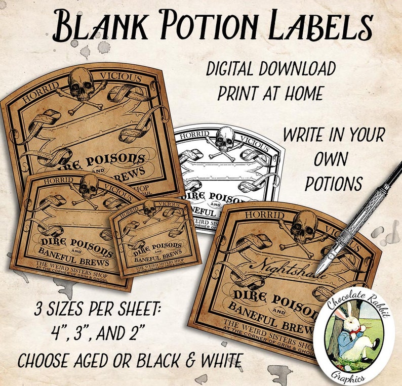 Blank Potion Bottle Labels, Electronic Halloween Tags, Printable Witch Apothecary Labels picture relating to Printable Potion Labels identified as Blank Potion Bottle Labels, Electronic Halloween Tags, Printable Witch Apothecary Labels