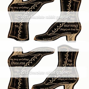 Halloween Witch Shoe Button Card, Printable Halloween Clip Art, Instant Digital Download, Vintage Shoe Card image 2