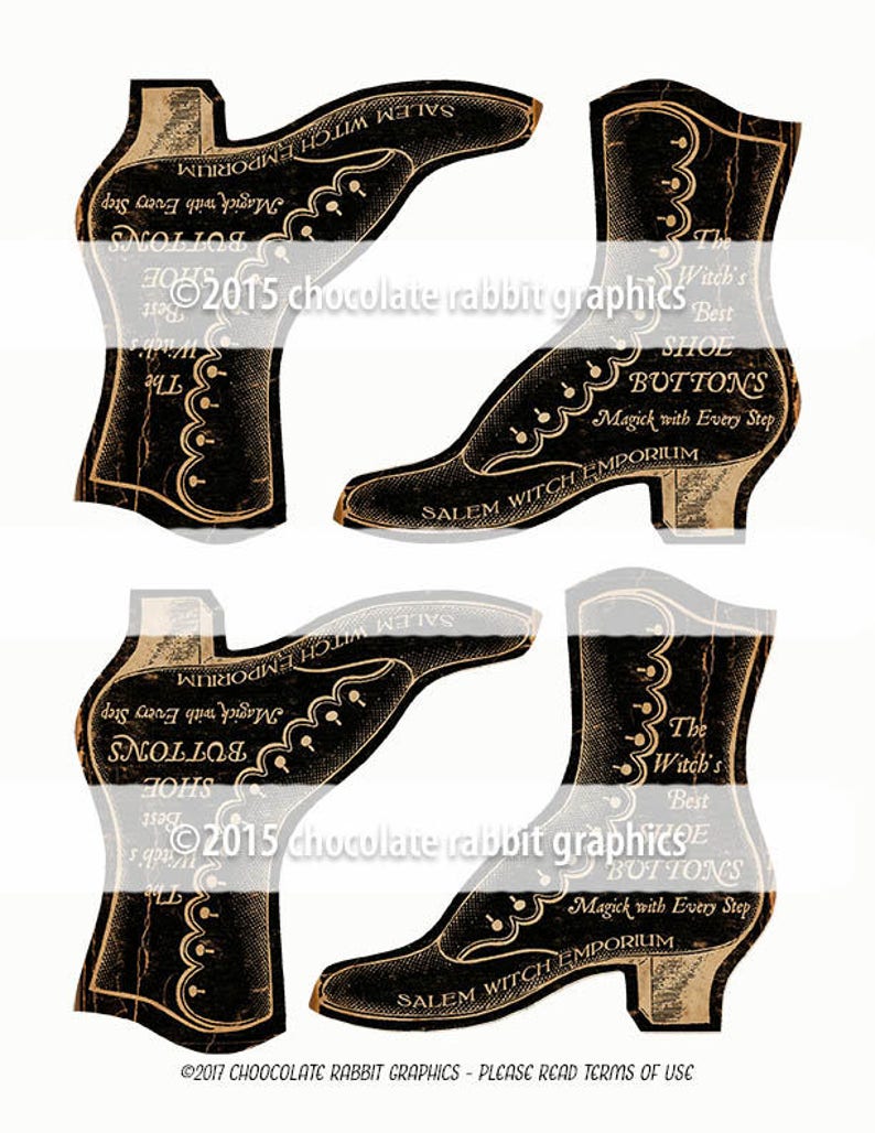 Halloween Witch Shoe Button Card, Printable Halloween Clip Art, Instant Digital Download, Vintage Shoe Card image 2