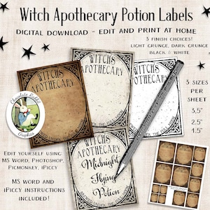 Blank Halloween Witch Potion Labels, Witch Apothecary Label Digital Download, Halloween Tags, Halloween Clip Art