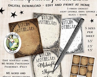 Blank Witch Potion Labels: Halloween Apothecary Clipart (Digital Download)