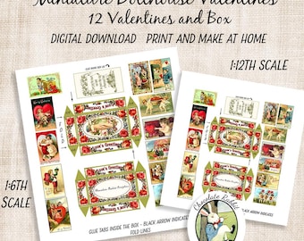 Caja de tarjetas de San Valentín en miniatura para casa de muñecas: escalas 12 y 6 (descarga digital)