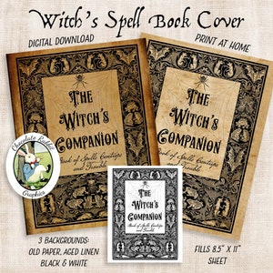 Halloween Witch Companion Spell Book Cover, Printable Spell Book, Digital Halloween Clipart, Vintage Halloween Image