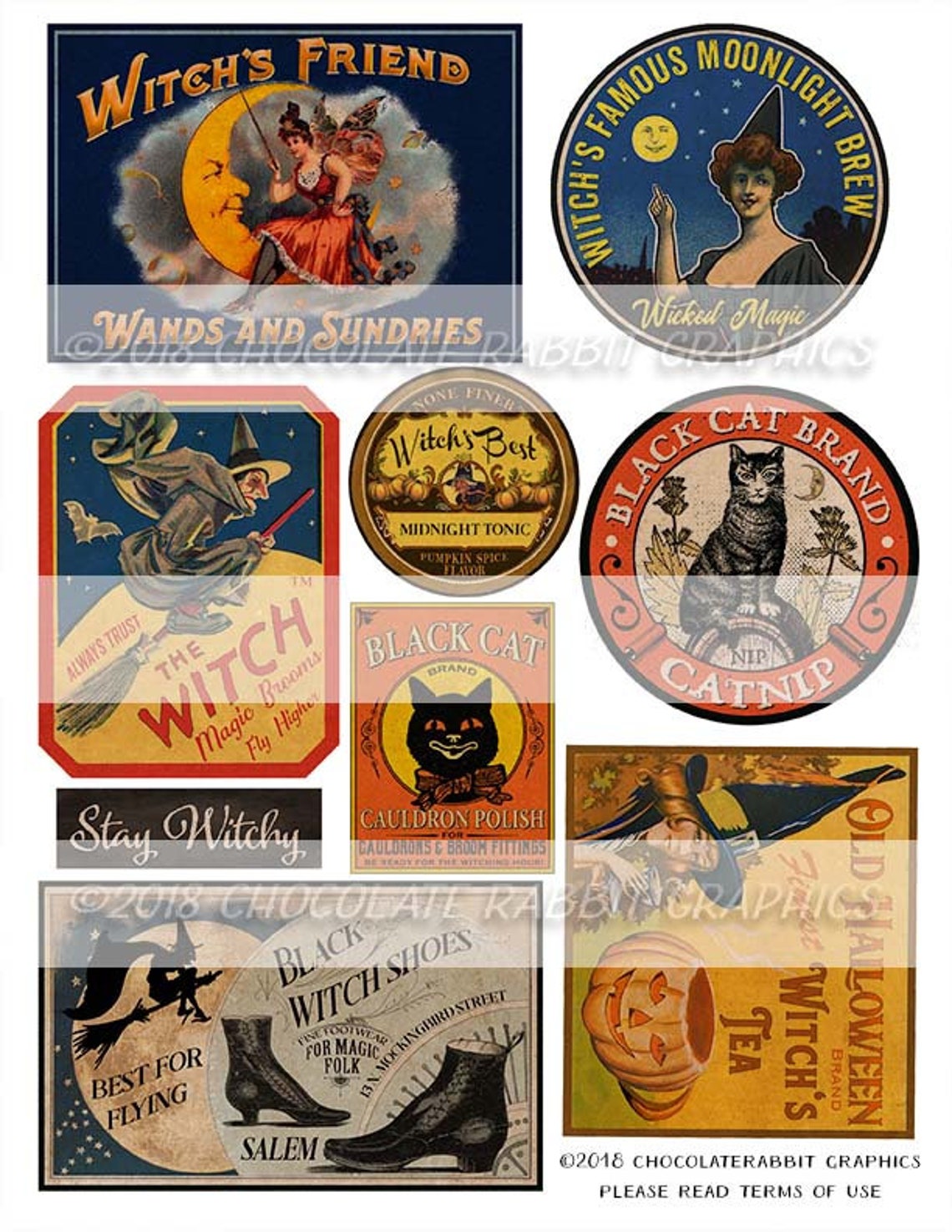 Halloween Witch Labels Printable Vintage Style Labels | Etsy