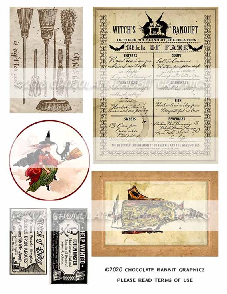 Halloween Witch Ephemera Kit, Junk Journal Digital Download, Vintage Spell Book Clip Art image 8