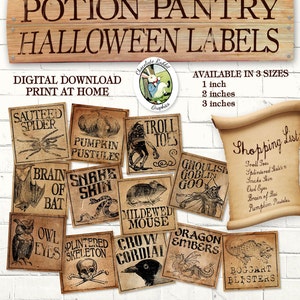 Halloween Potion Bottle Labels: Vintage Apothecary Images (Digital Download)